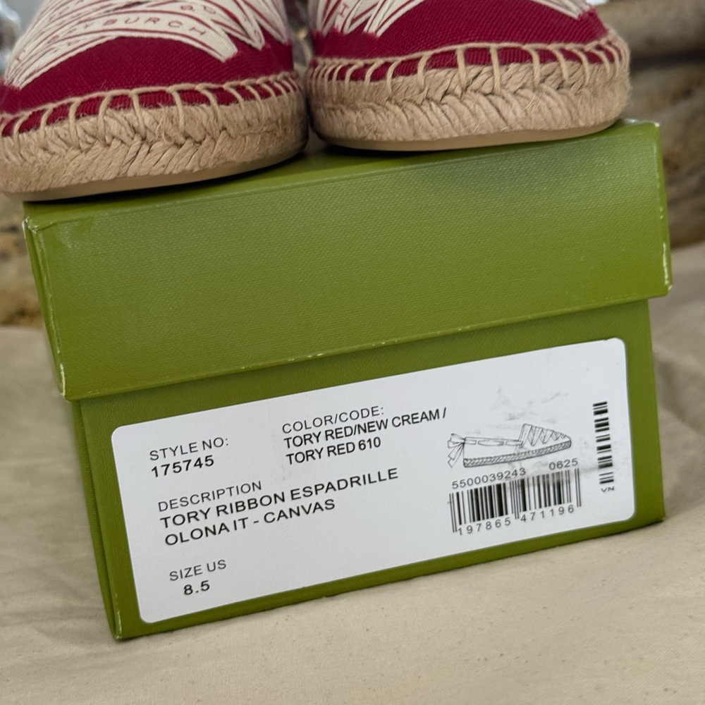 New TORY BURCH RIBBON ESPADRILLE OLONA IT - CANVAS  TORY RED/NEW CREAM - Picture 5 of 6